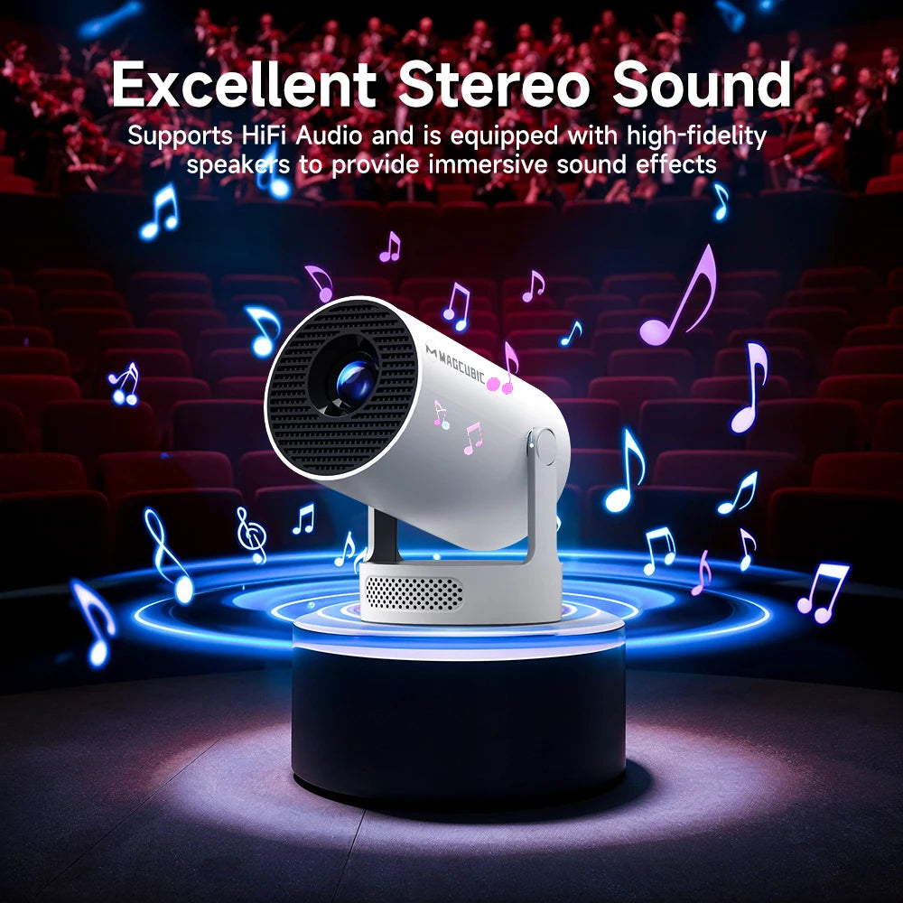 Projetor Magcúbico Android 11 4K 1280*720P HY300 Pro + Wifi Duplo 290ANSI 180 ° Projetor portátil externo flexível para cinema BT5.0