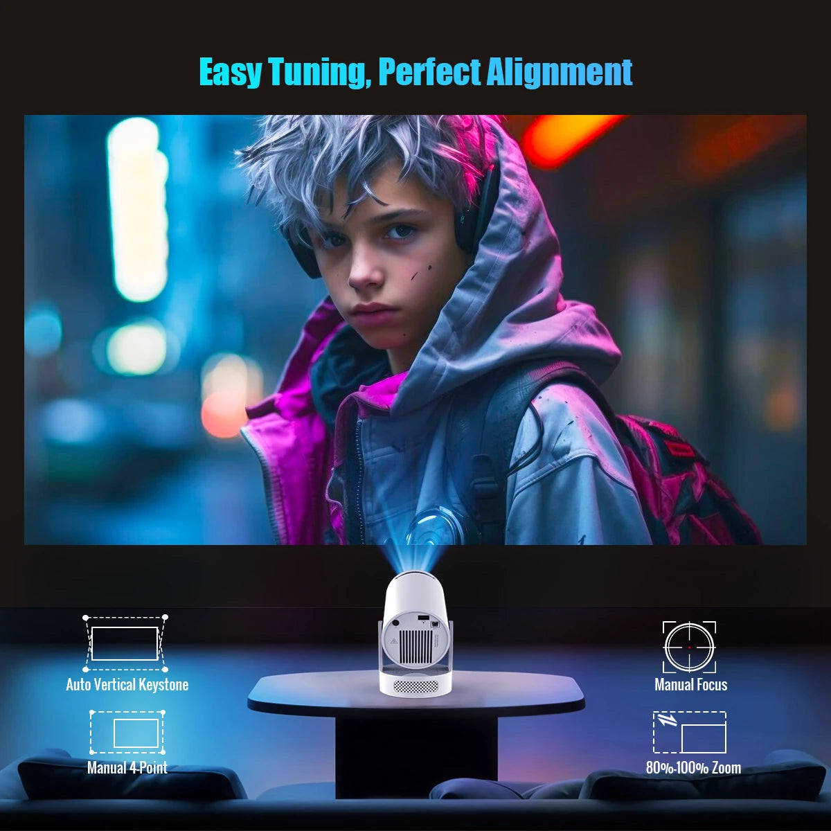 Projetor Magcúbico Android 11 4K 1280*720P HY300 Pro + Wifi Duplo 290ANSI 180 ° Projetor portátil externo flexível para cinema BT5.0